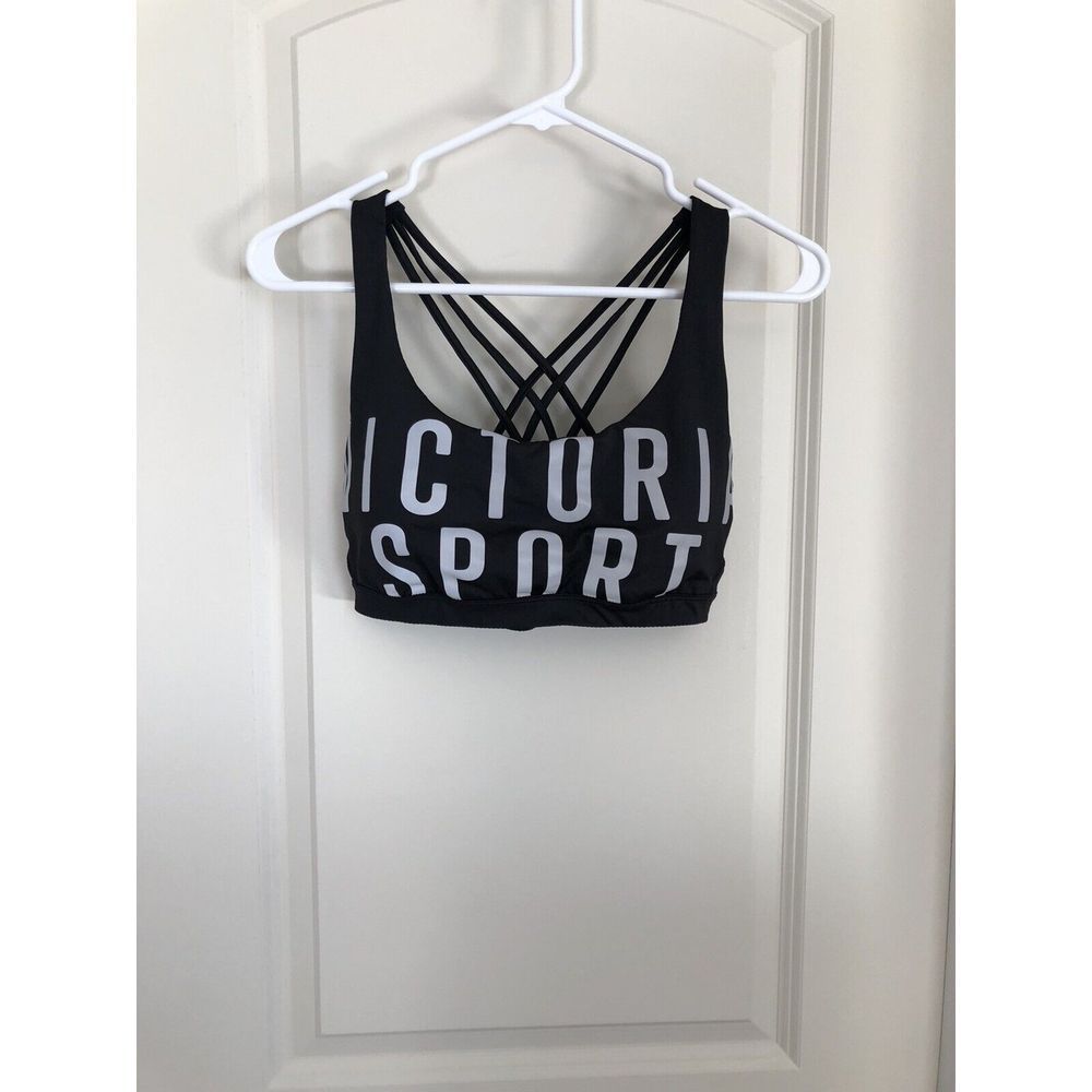 Victoria's Secret Victoria Sport Sports Bra Black Reflective Logo Strappy Back M